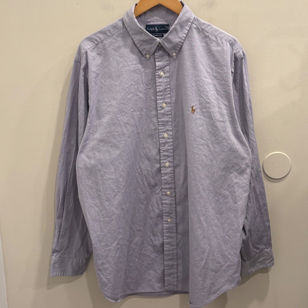 Ralph Lauren Classic Fit Oxford Shirt 17.5 34/35 Light Purple Cotton Long Sleeve